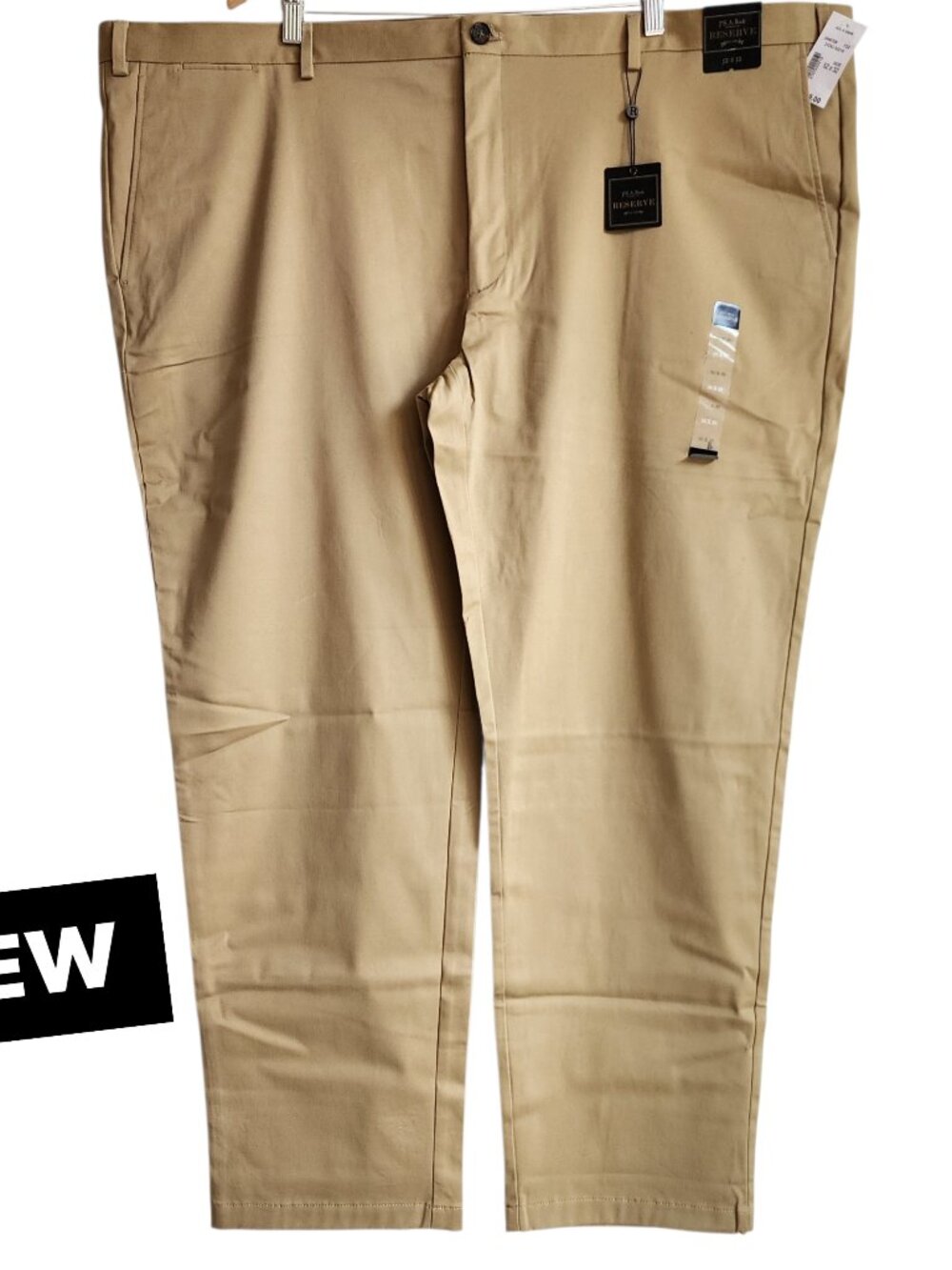 52x32 Khaki Chinos Jos A Bank Cotton Reserve Pants New Flat Front Nwt Tan Khakis